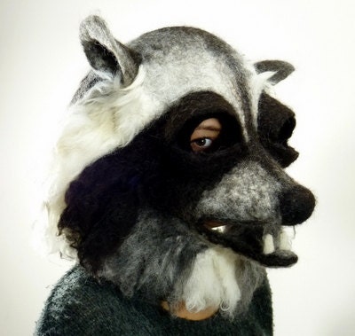 Hand felted Raccoon animal mask / head dress suitable for performace, dance or theatre