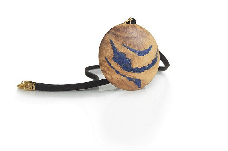 Wood Pendant, Lapis and Olivewood Pendant 1