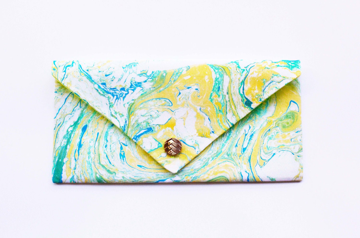 Handmade Marbled Clutch Green Blue Yellow White