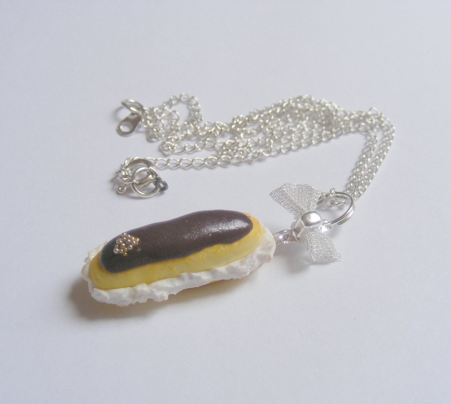 Chocolate and Cream Eclair Miniature Food Necklace Pendant - Miniature Food Jewelry