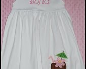 Toddler Empire Waist Dress with Coconut Drink Applique /Summer Beach Dress with Monogram / Personalized