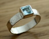 Sterling Silver Topaz Ring, Square Pale Blue Topaz Gemstone, Textured, Hammered, Stacking, Stackable, November Birthstone, Made to Order
