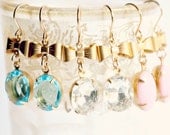 Three pairs of Golden Bow And Glass Charm Dangle Earrings