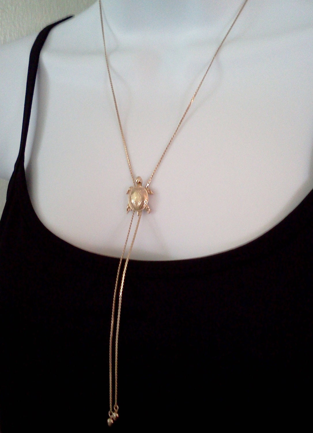 Vintage Turtle Necklace Bolo Lariat Avon Goldtone 1980s