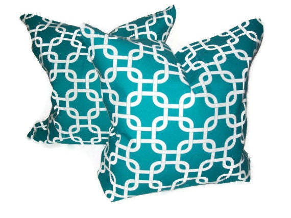 Turquoise Pillow Set of Two18X18 inch Decorator Pillow Cover.Printed Fabric.Turquoise Blue Pillow
