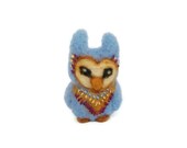 Miniature Owl Sculpture, Needle Felted Amigurumi Bird Soft Sculpture (Aztec Owl)