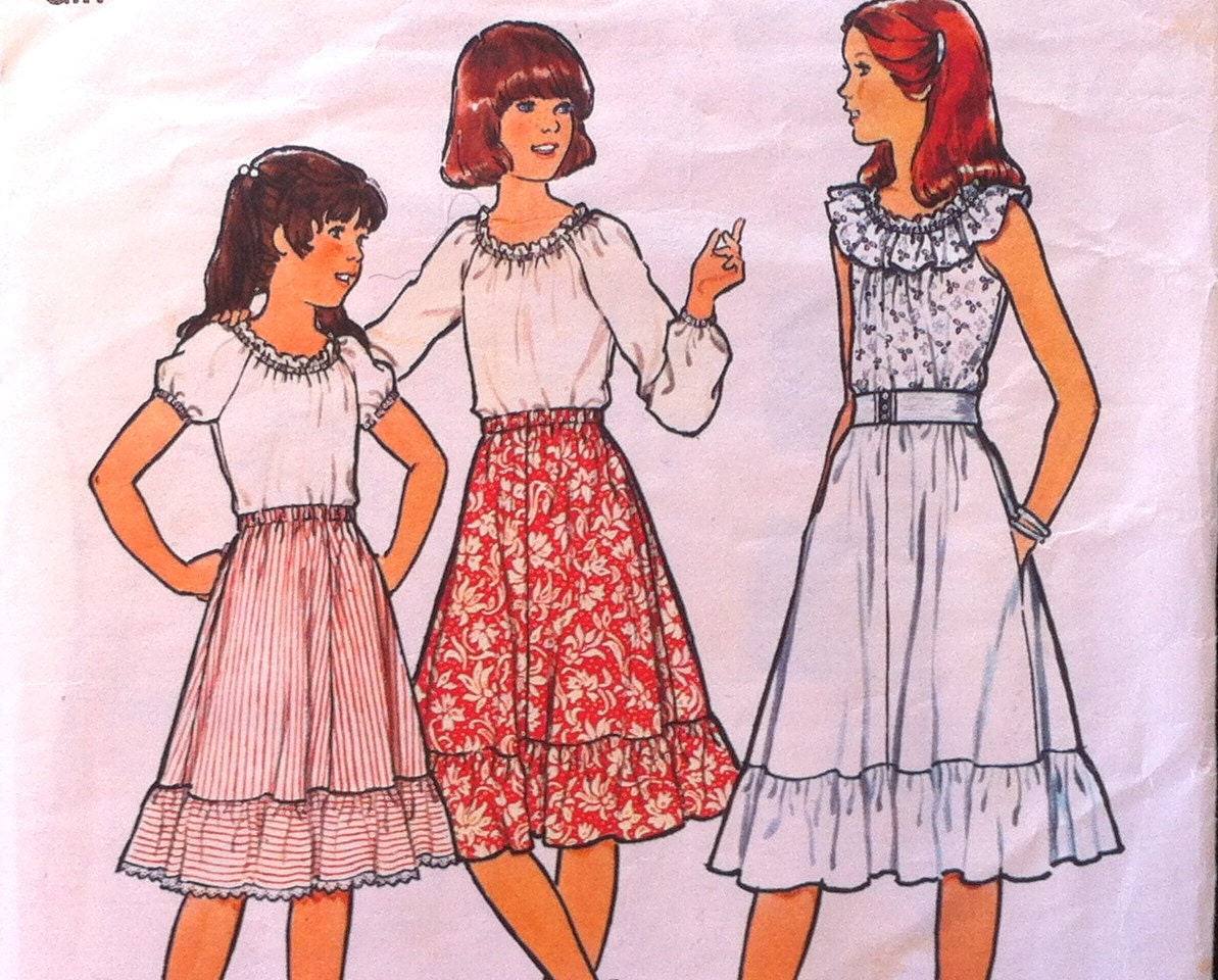 Girls Top and Skirt Pattern- 1970s, Size 10