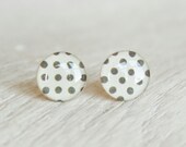 PREP SCHOOL - Stud Earrings - Polka Dot Earrings - Tan and Brown Dot Earrings - Resin Post Earrings by Ear Sugar