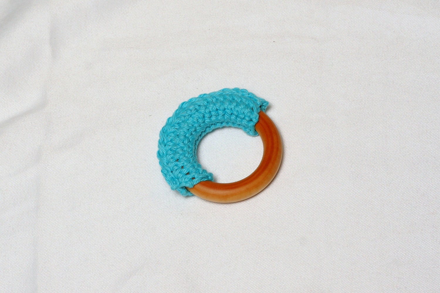 Waldorf inspired crochet teething ring - light blue