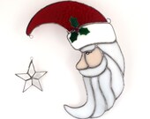 Santa Claus Stained Glass Suncatcher Man in the Moon
