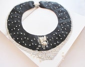 black collar necklace-Jewelry Embroidered--  collar necklace-Vintage Style Hand Embroidered-embroidered with glittering OOAK