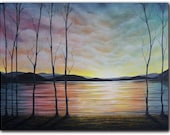 Original Contemporary Landscape Painting, Treescape Oil Painting, Forest Painting with Sunset Sky, Large Wall Art, 36 x 48, American Skin