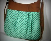 Polka Dot Bag in Teal and Chocolate brown / crossover shoulder bag / purse / bag / tote