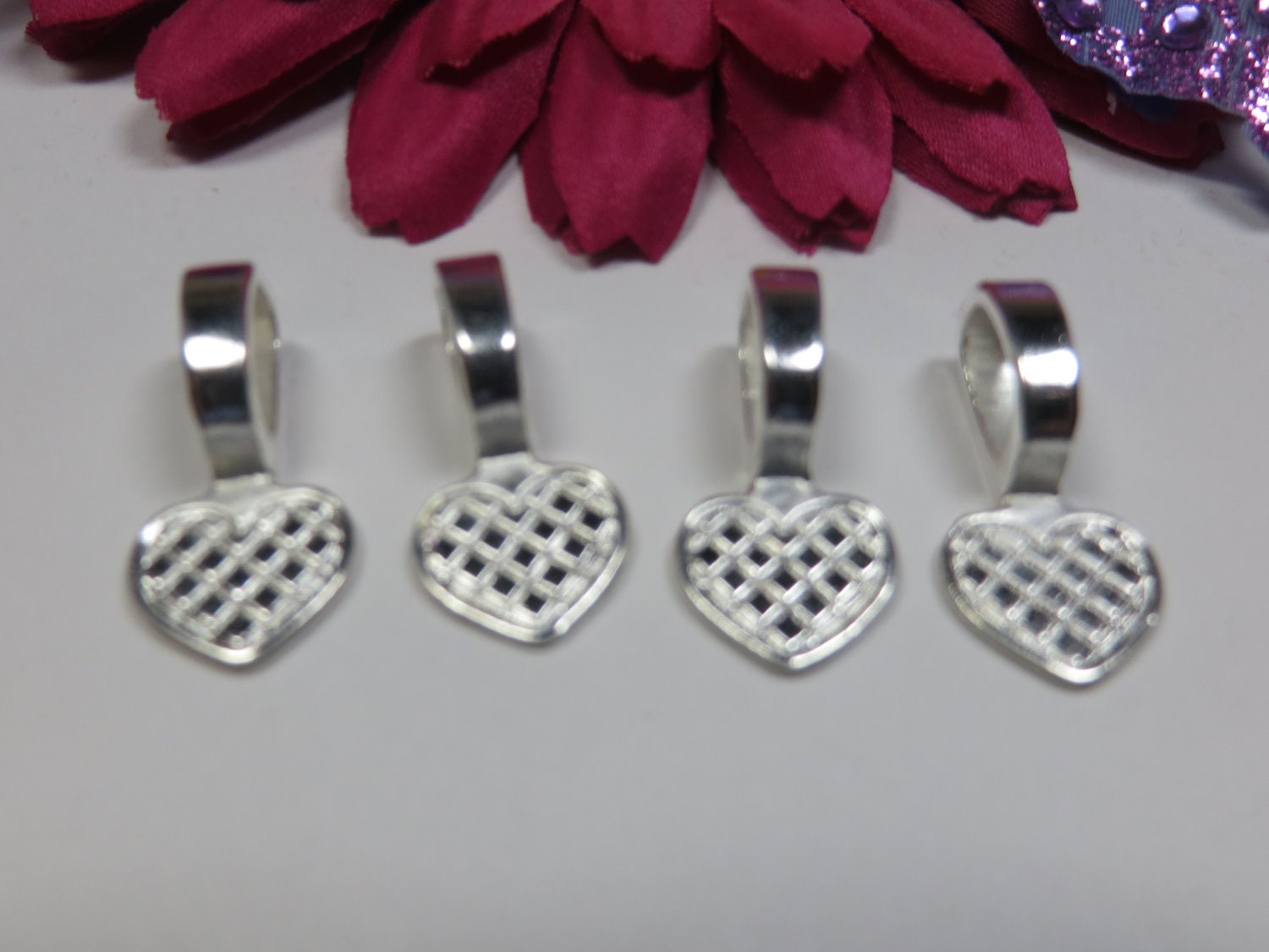 10pcs Silver Plated Heart Glue on bail and cabochon