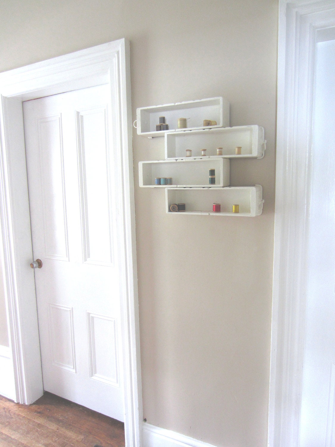 Vintage Antique sewing drawers repurposed into display shelf  Shabby cottage style