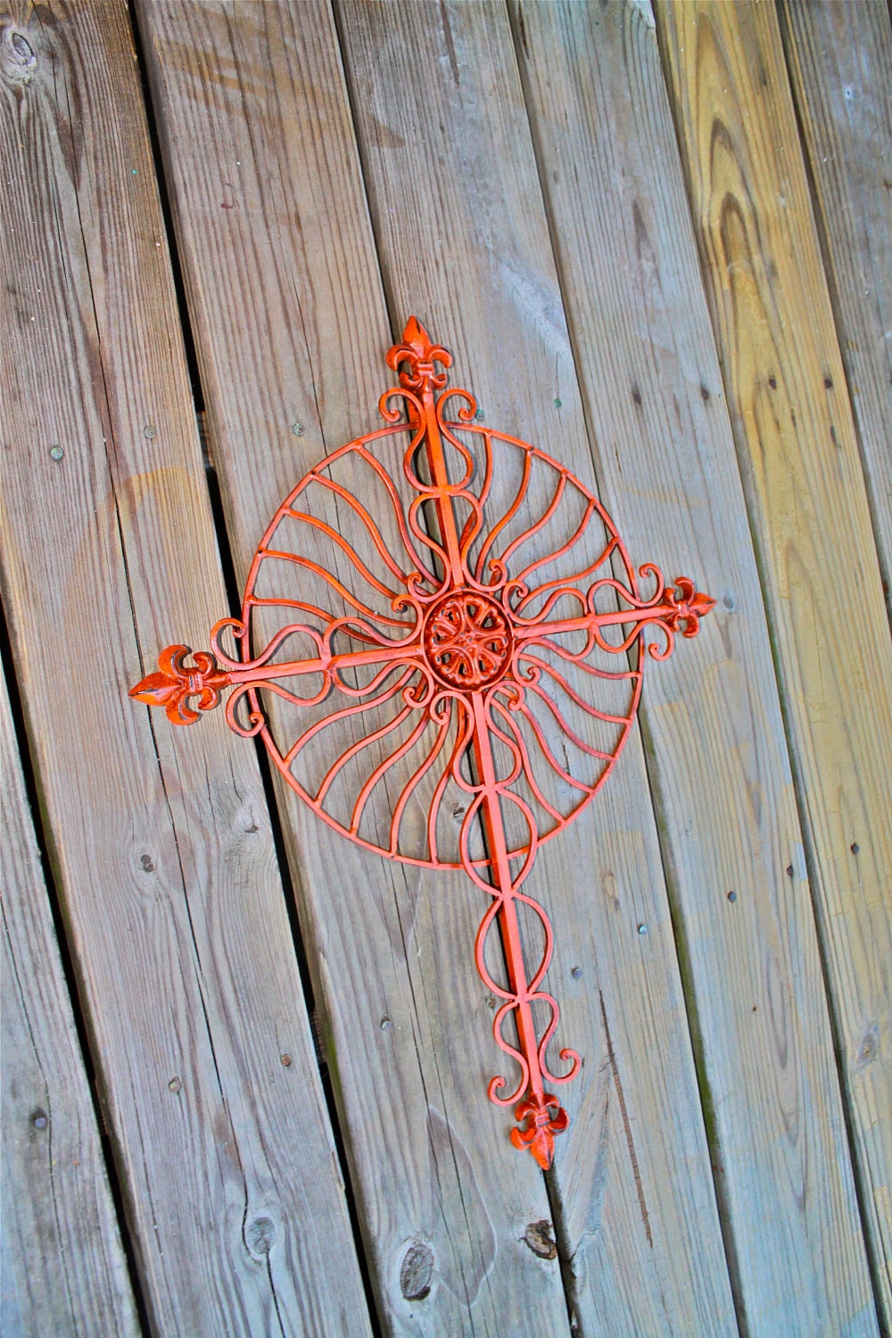 Orange Cross Metal Wall Fixture/ Bright Patio Decor/ Indoor/ Outdoor Living
