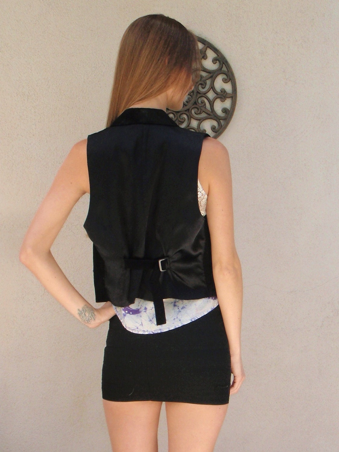 Black suede button up vintage vest