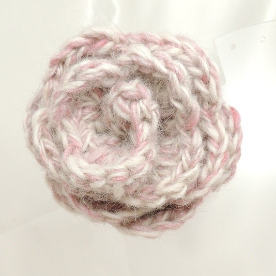 Rose and White Crocheted Rose with Pin Back