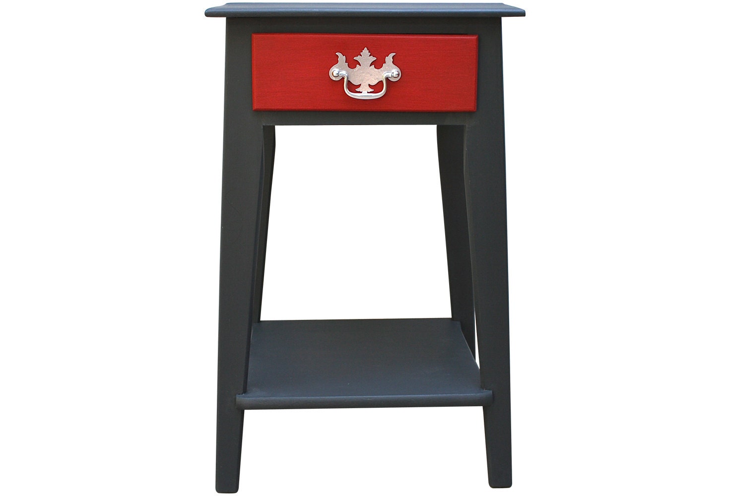 Mid Century Side Table Upcycled Hand Painted Graphite Red