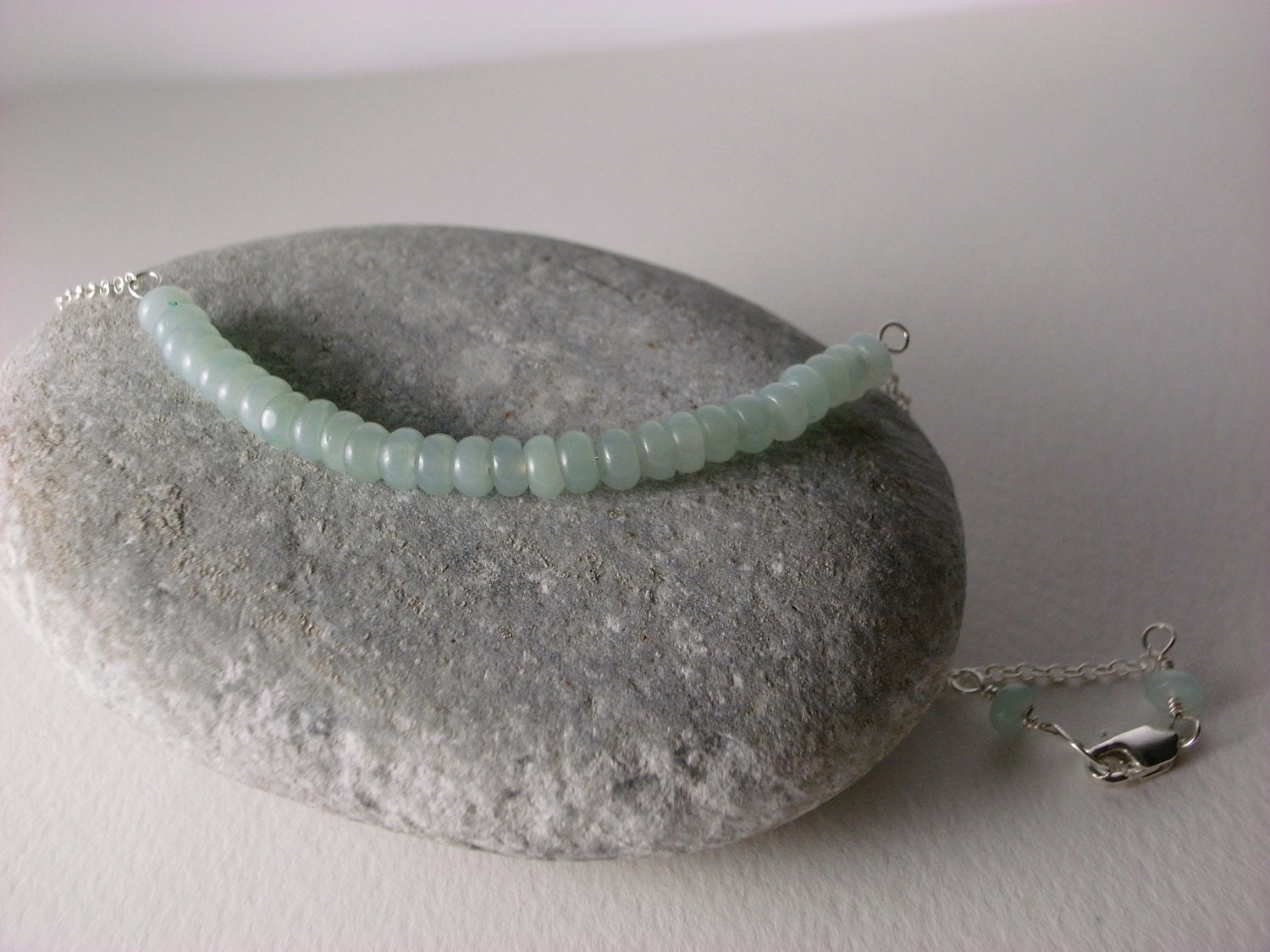 Seafoam Amazonite Delicate Silver Necklace - Minty Green, Summer Sea Spray