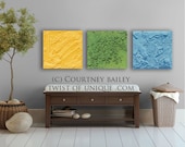 large Square Abstract painting, 3 square concrete CUSTOM abstract painting, Large abstract Painting, - Lemon yellow, lime green, dusk blue