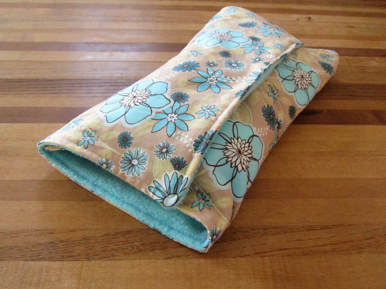 Changing Pad Clutch in Blue and Gold Hawaiian Floral Print