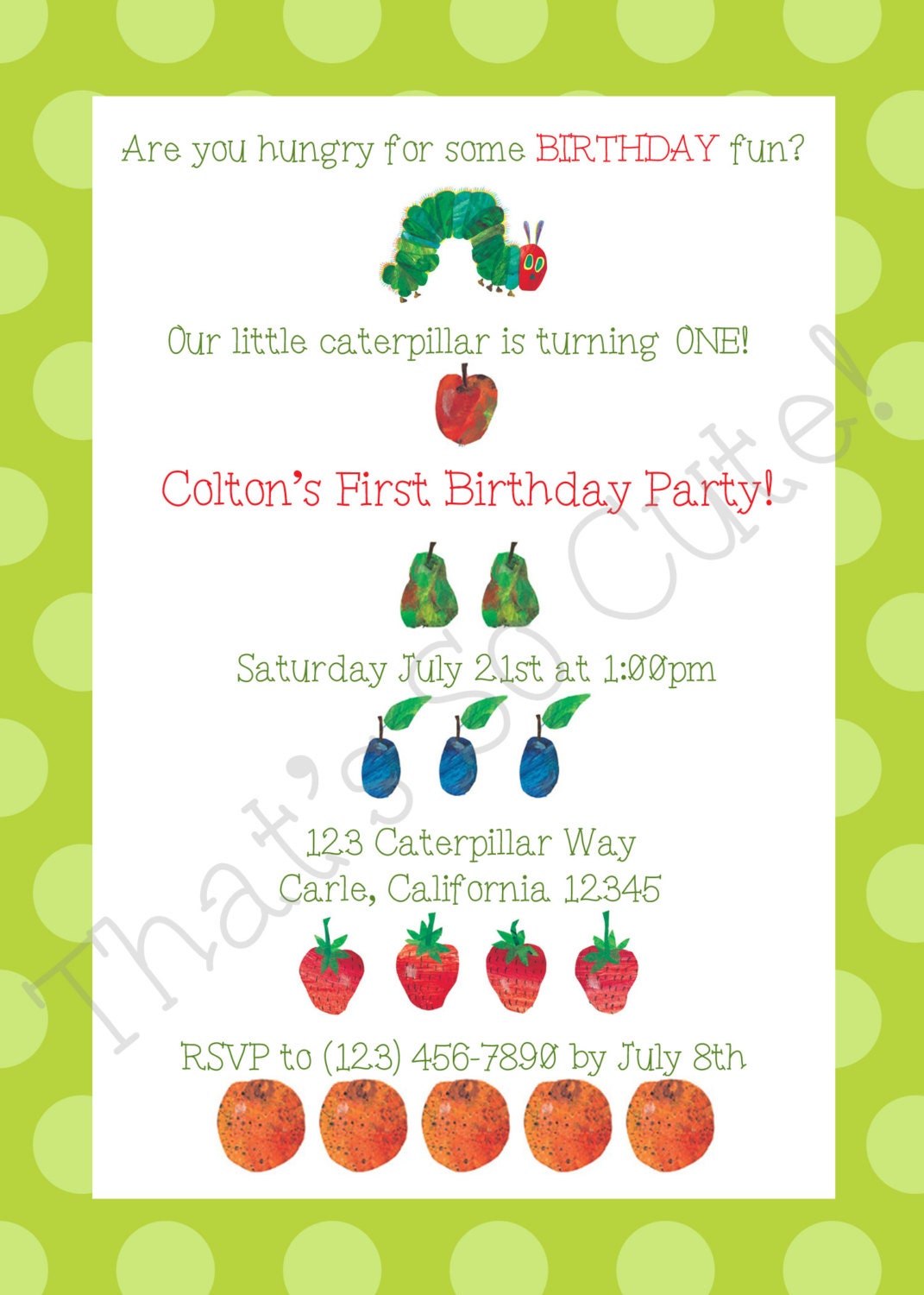 Very Hungry Caterpillar Invitation: Green Polka Dot Il_170x135