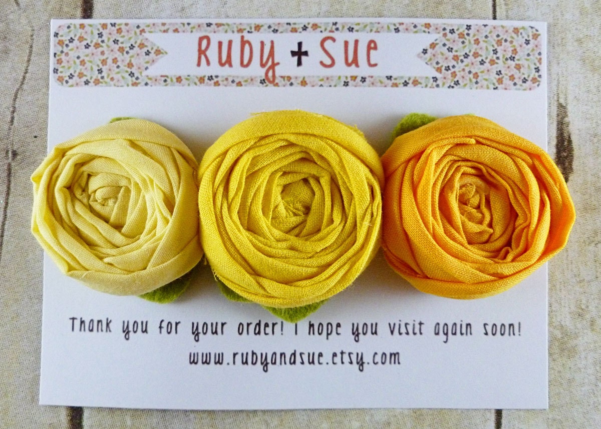 Yellow Ombre Roses, Vintage Inspired Triple Rosette Headband - RubyandSue