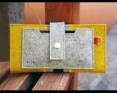 Iphone wallet - yellow mustard and grey 100% merino wool felt