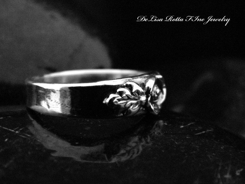 Recycled Fine Silver Rose Wedding Band Engagement Ring Diamnond Alternative