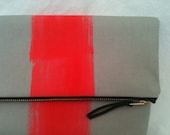 Neon Coral or Pink Stripe Foldover Clutch