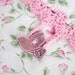 Cosmetic makeup bag, crochet lace clutch,pink lace pouch Vintage purse bird button bridal wedding