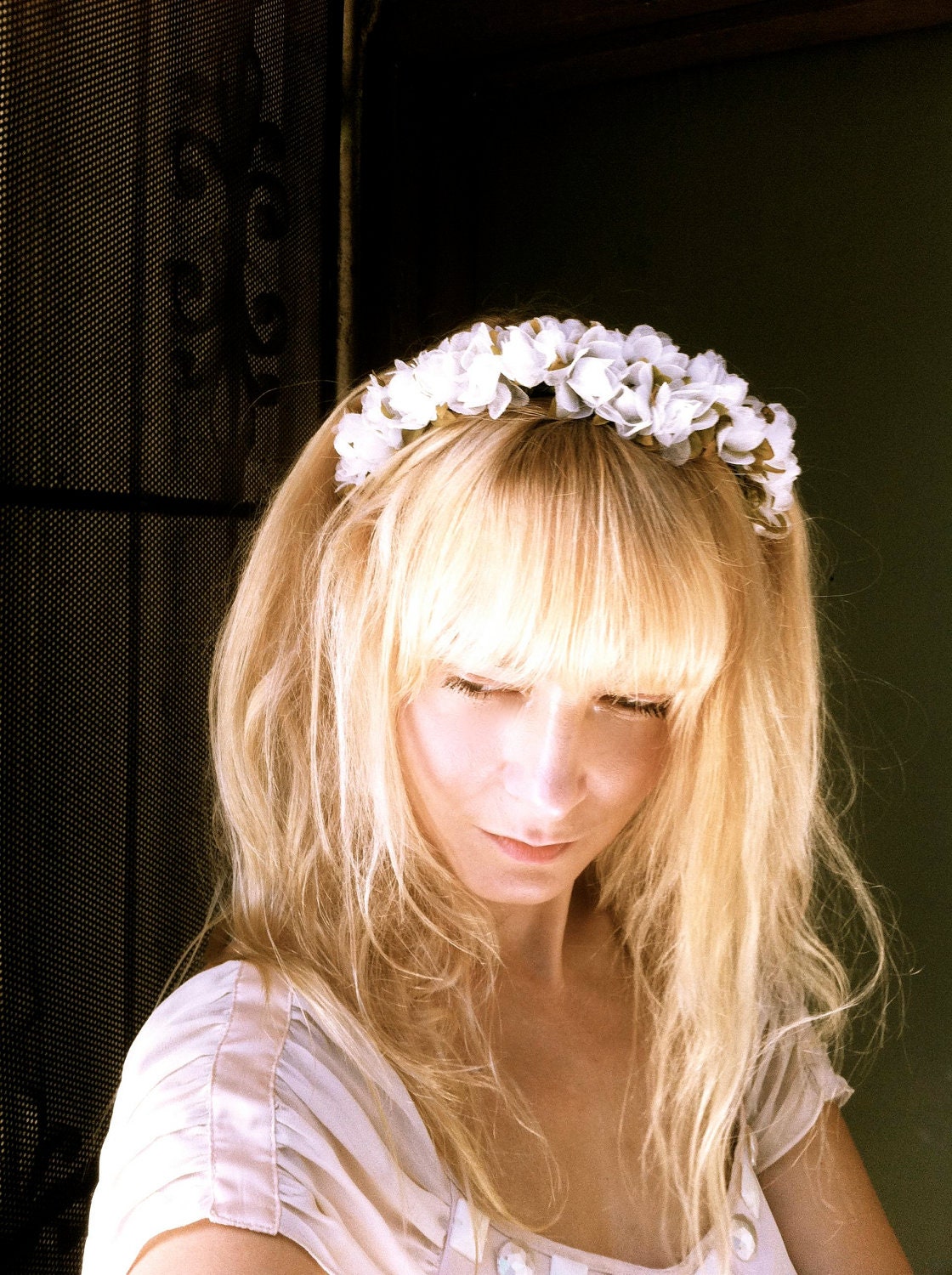 Flower wedding headband tiara rustic woodland bridal head piece