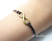 karma bracelet,retro infinite antique brass pendant bracelet with brown chain , Adjustable bracelet,infinite bracelet BIN01