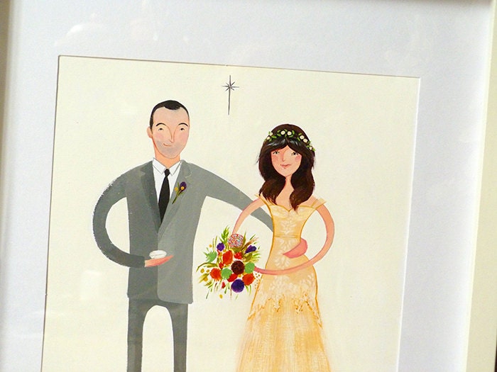 Illustrated Wedding Portrait 8"x10" - Modern, Brooklyn, Autumn inspired Wedding portrait