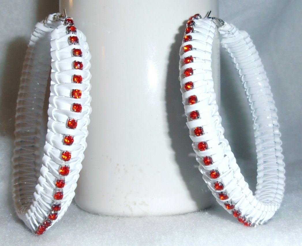 King COBRA MARSHMALLOW  and RED Rhinestone Hoop Earrings