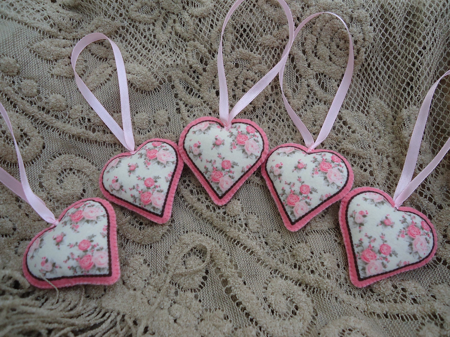 SET of 5 Floral Hearts - Wedding gifts - wedding decoration - Heart ornaments - party decoration - (custom colors and sizes)