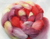 Bluefaced Leicester Roving, Hand Painted in Technicolour Strawberry Dreams