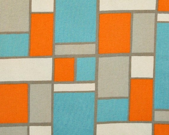 1 yard Hopscotch in Mandarin / Dosset -  Premier Prints  - Blue Orange Gray - HOME DECOR