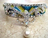 Boho Chic Leather & Vintage Crystal Pearl Friendship Bracelet-Silver Clasp...."FREE SHIPPING"