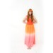 Grapefruit- neon orange & pink maxi skirt with delicate dark blue color splashes