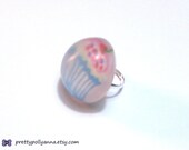 CLEARANCE Sweet Lolita / Kawaii Large Resin Bubble Cabochon Pink Cupcake Image Adjustable Ring