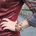 Chain & Rhinestone Bracelet - Dark Burgindy Red and Gold Woven