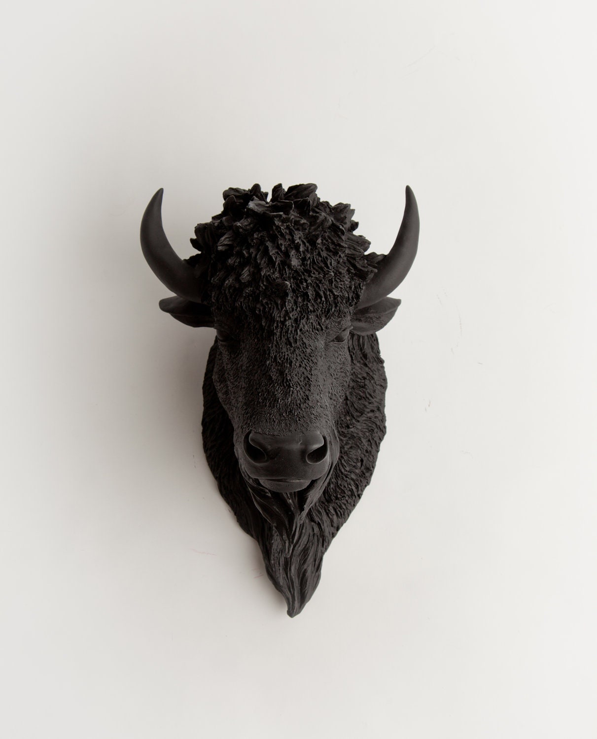Faux Bison - The Manstad - Black Resin Bison Head- Buffalo Resin Black Faux Taxidermy- Chic & Trendy - WhiteFauxTaxidermy