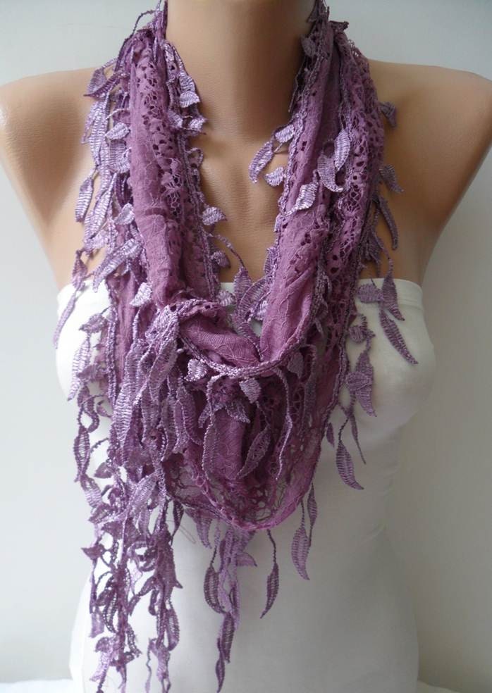 Lilac Laced Scarf with Trim Edge -- Speacial Laced Fabric - SwedishShop