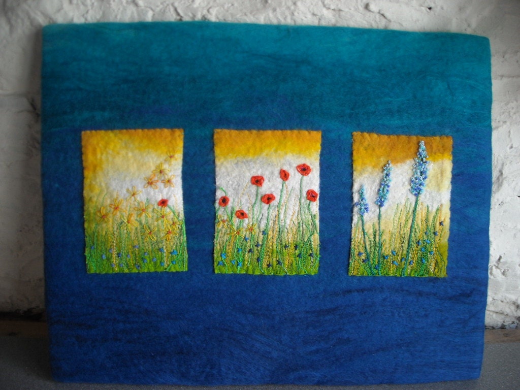 textile art, embroidered floral felt