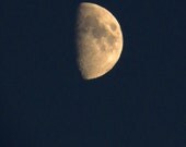 Moon Photography, Night Sky Photo, Half Moon, Nature Photograph Art, 8x10