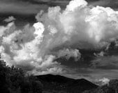 Black and White Photography Print, Cloud Photo, Mountain Sky Art, 8x10