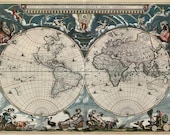 Antique Map of the World (1664) by Joan Blaeu - 11.0" x 14.6" - Archival Print