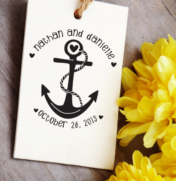 Anchor Love - Save the Date- Personalized Wooden Stamp - Wedding